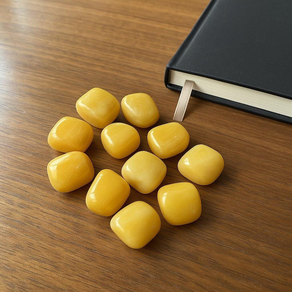 Customer photo review of 100% Natural Yellow Jade Tumbled Stone Fire Energy Crystal Gemstone for Confidence Self-Worth Healing