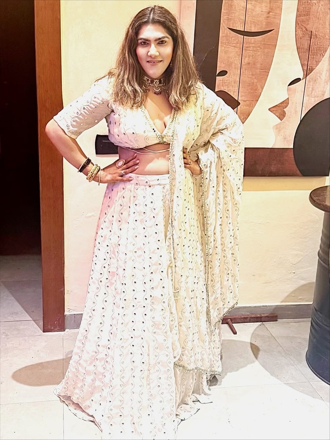Customer photo review of Astoria Ivory Mirror Work Lehenga Set