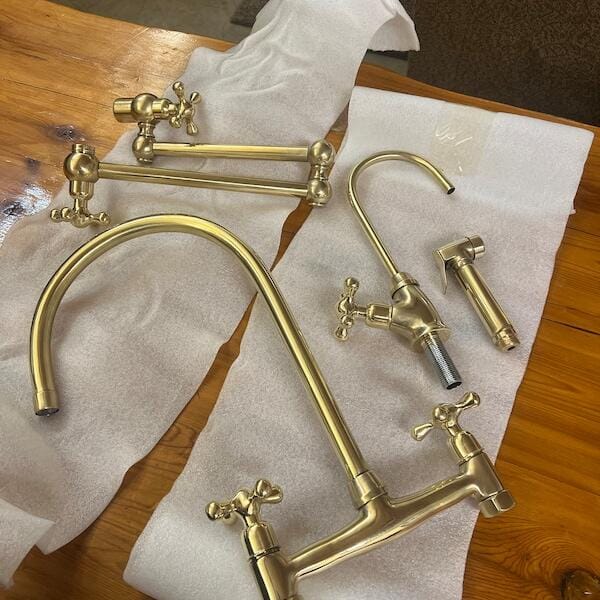 Customer photo review of Unlacquered Brass Bridge Kitchen Faucet