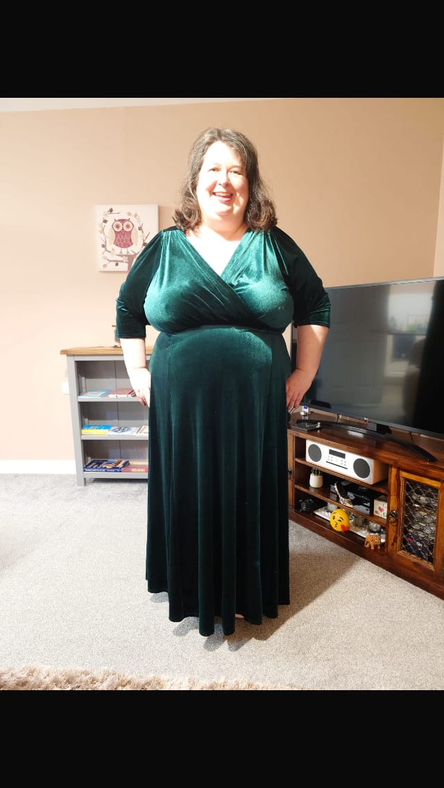 Customer photo review of Verity Elegant Velvet Maxi Gown in Dark Green