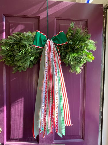Customer photo review of Candy Cane Lane Wreath Ribbon