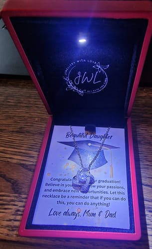 Customer photo review of Graduate Daughter 'You Can Do Anything' From Mum or Dad - Love Knot Necklace