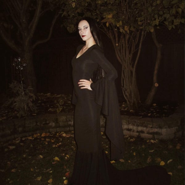 Customer photo review of Morticia Puddle Train Gown Dress
