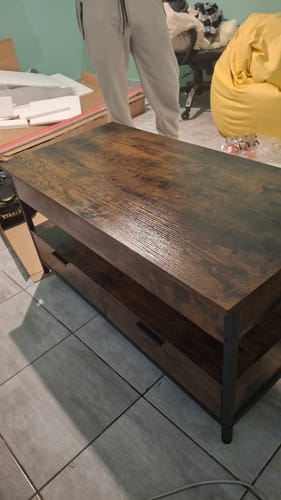 Customer photo review of Τραπεζάκι Σαλονιού Ρυθμιζόμενο καθ' ύψος με Συρτάρια καφέ μαύρο LC-T209K01