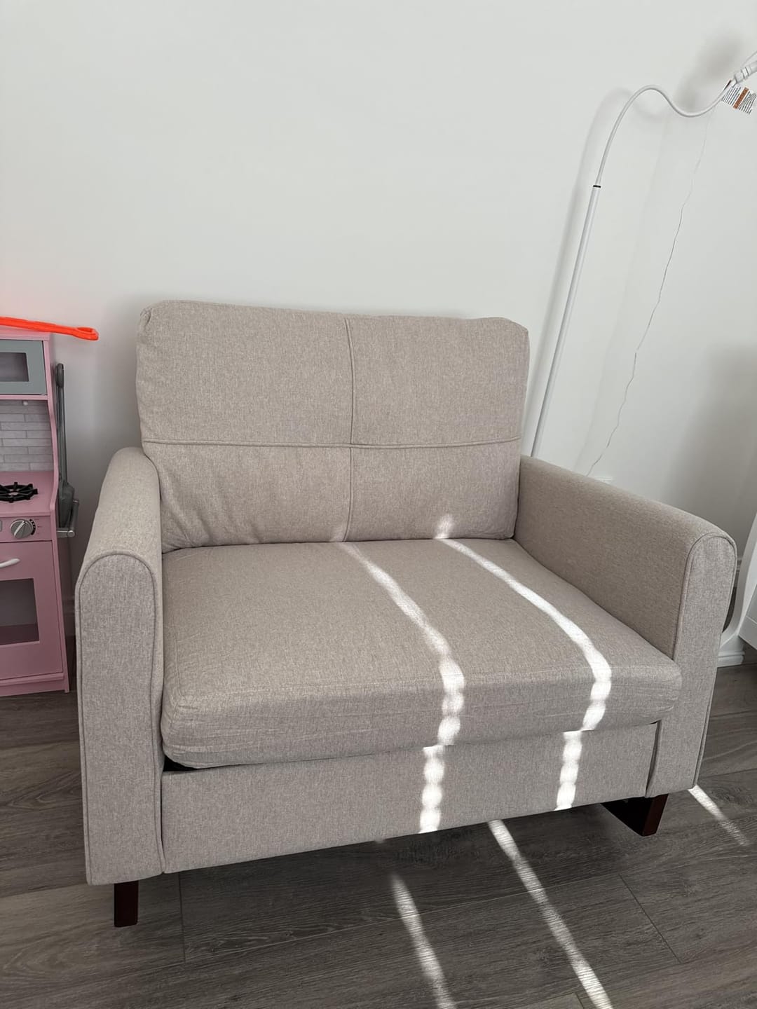 Customer photo review of Homrest Upholstered Oversize Rocking Chair with Side Pocket USB Port, Beige