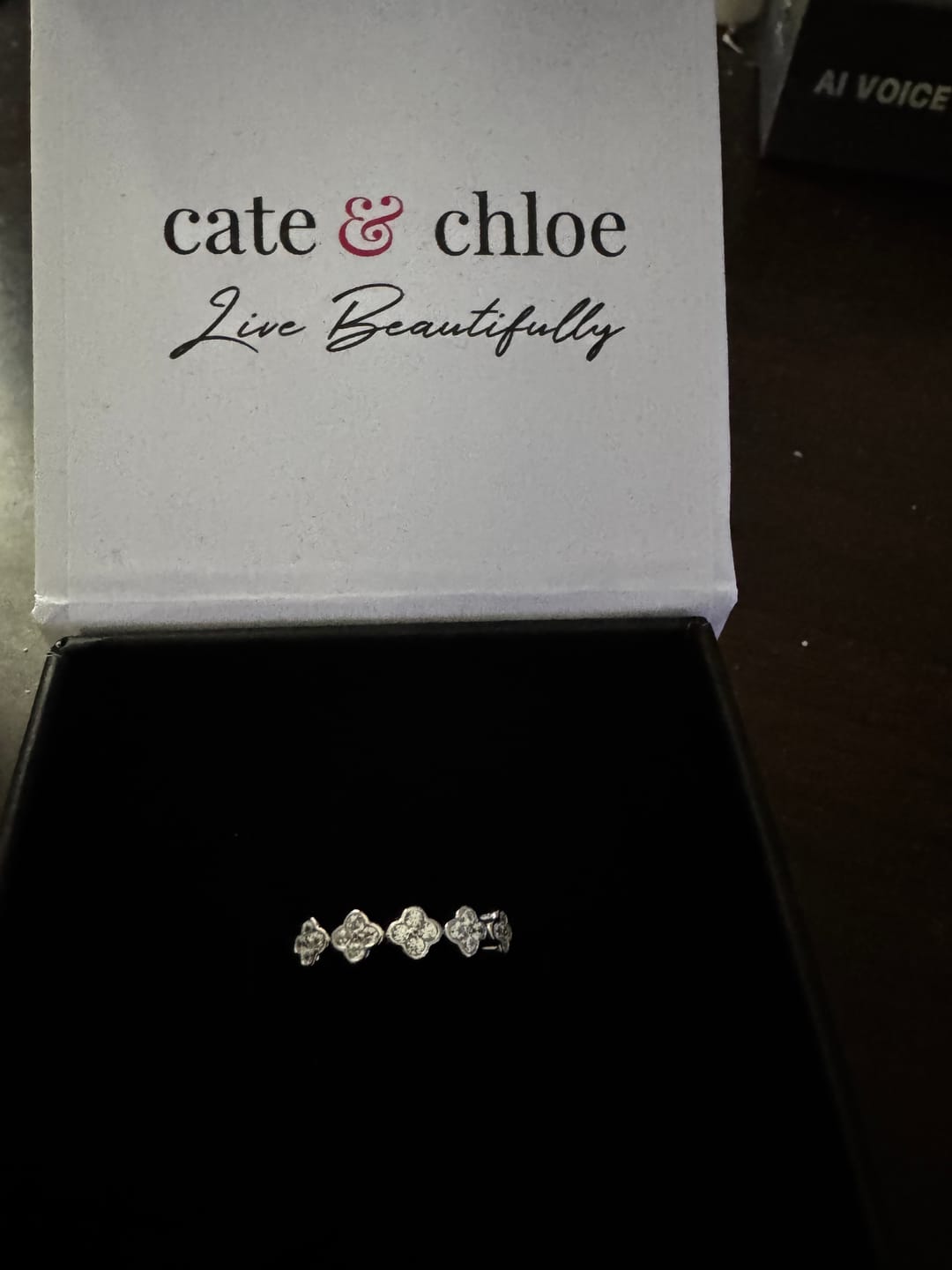 Customer photo review of Linda 18k White Gold Plated Clover Flower Ring with Swarovski Crystals