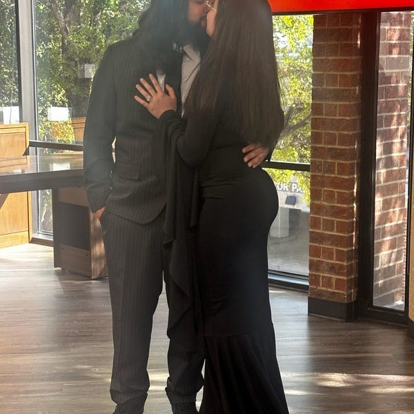 Customer photo review of Morticia Puddle Train Gown Dress