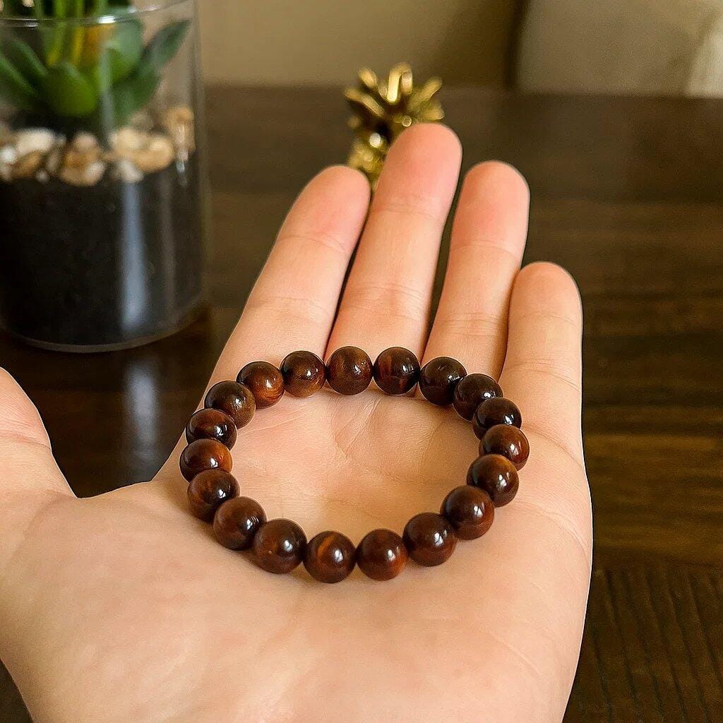 Customer photo review of Premium Natural Red Tiger Eye Bracelet 8mm Beads – Strength & Grounding