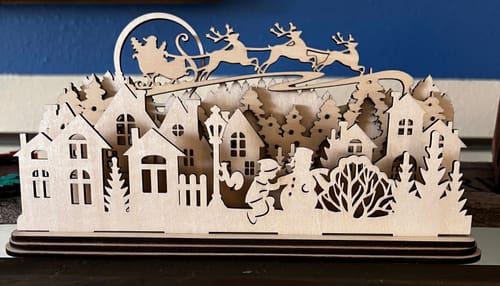 Customer photo review of Christmas scene Santa reindeer table decoration laser cut svg file
