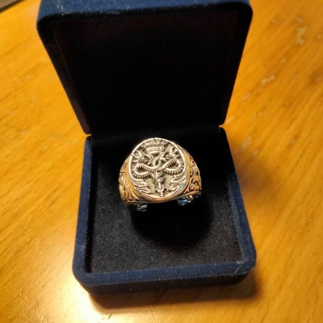 Customer photo review of 925 Sterling Silver Caduceus Medical Symbol Signet Ring