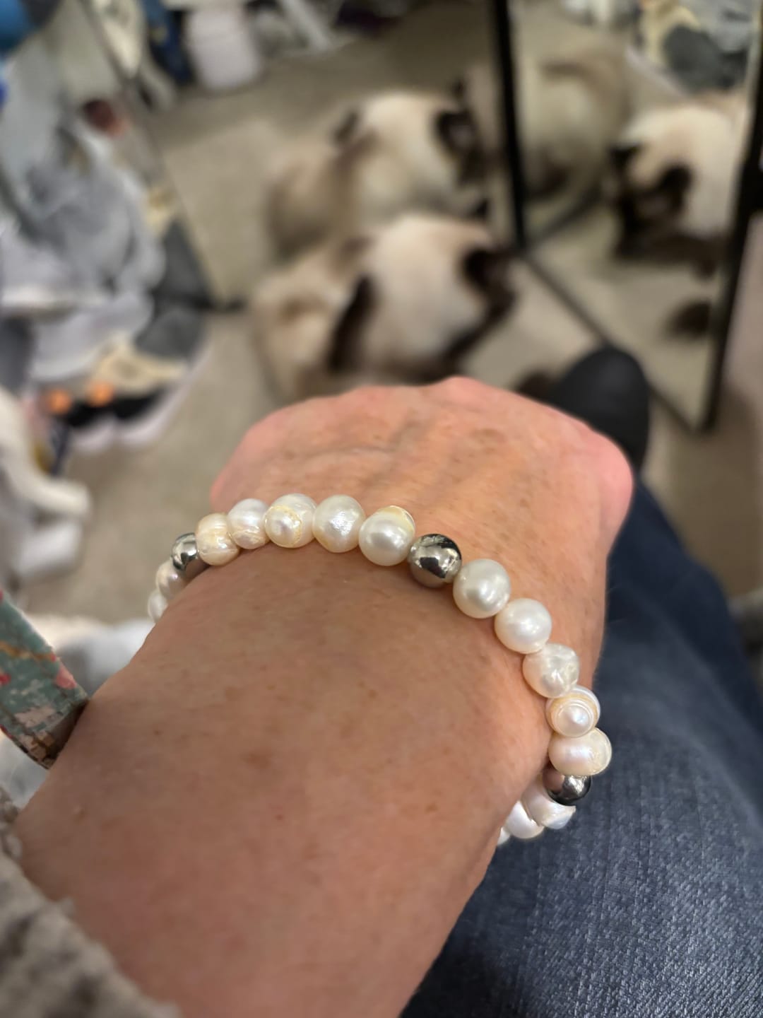 Customer photo review of Silver Beaded Genuine Freshwater Pearl Bracelet