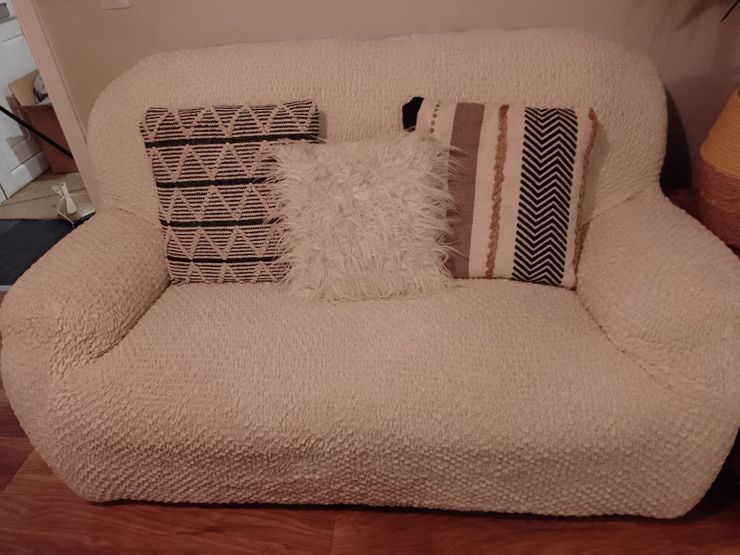 Customer photo review of 2 Seater Sofa Cover - Beige, Velvet Collection