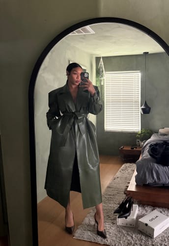 Customer photo review of Vegan Leather Trench Coat