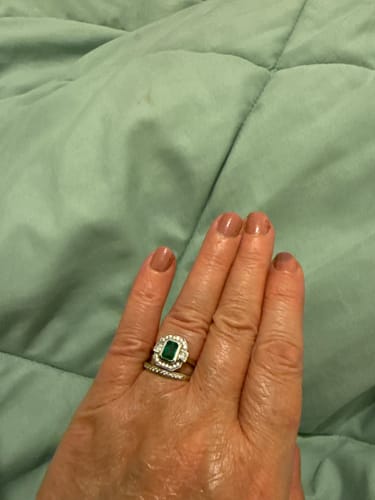 Customer photo review of Grecian Octagon Emerald Halo Ring
