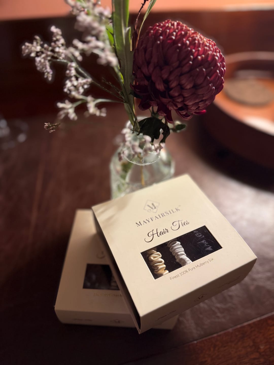 Customer photo review of Champagne / Oyster Grey / Charcoal Silk Hair Ties Set