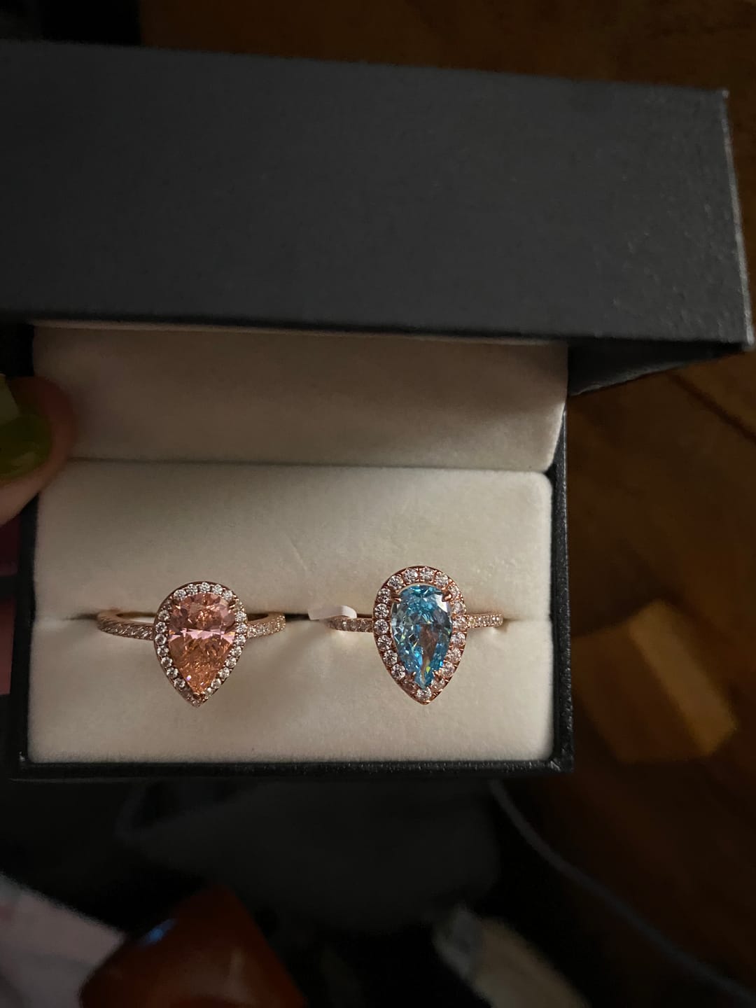 Customer photo review of Louily Luxurious Halo Cushion Cut Simulated Diamond Engagement Ring In Sterling Silver