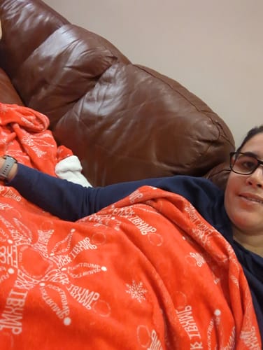 Customer photo review of Subtle F*ck Trump Winter Snowflake Velveteen Plush Blanket