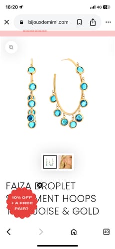 Customer photo review of Faiza Droplet Statement Hoops Turquoise & Gold