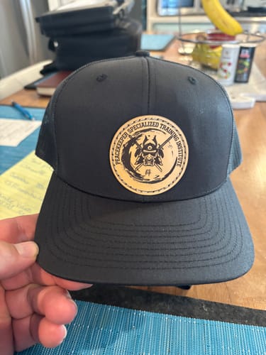 Customer photo review of Richardson 112 Genuine Leather Patch Hats Laser Engraved