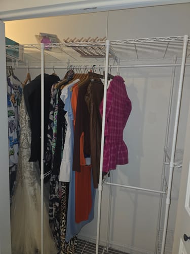 Customer photo review of Raybee 76"W Clothing Rack with Shelves, 1100lbs Heavy Duty Clothes Rack, Metal Clothing for Hanging Clothes