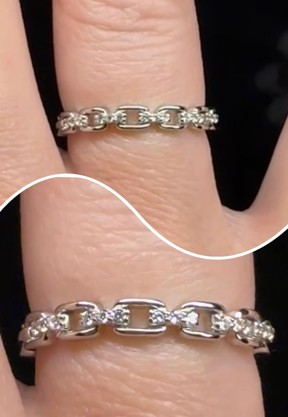 Customer photo review of Paula 18k White Gold Plated Chain Link Ring with Swarovski Crystals