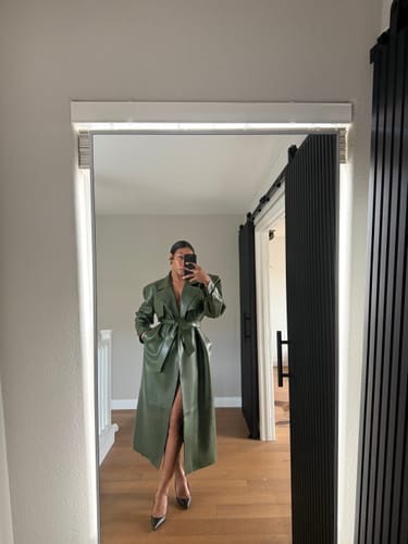 Customer photo review of Vegan Leather Trench Coat