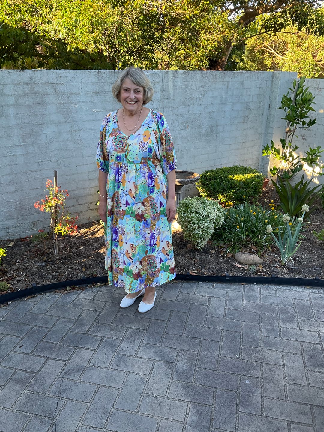 Customer photo review of Zandra Midi Dress in Green Multi