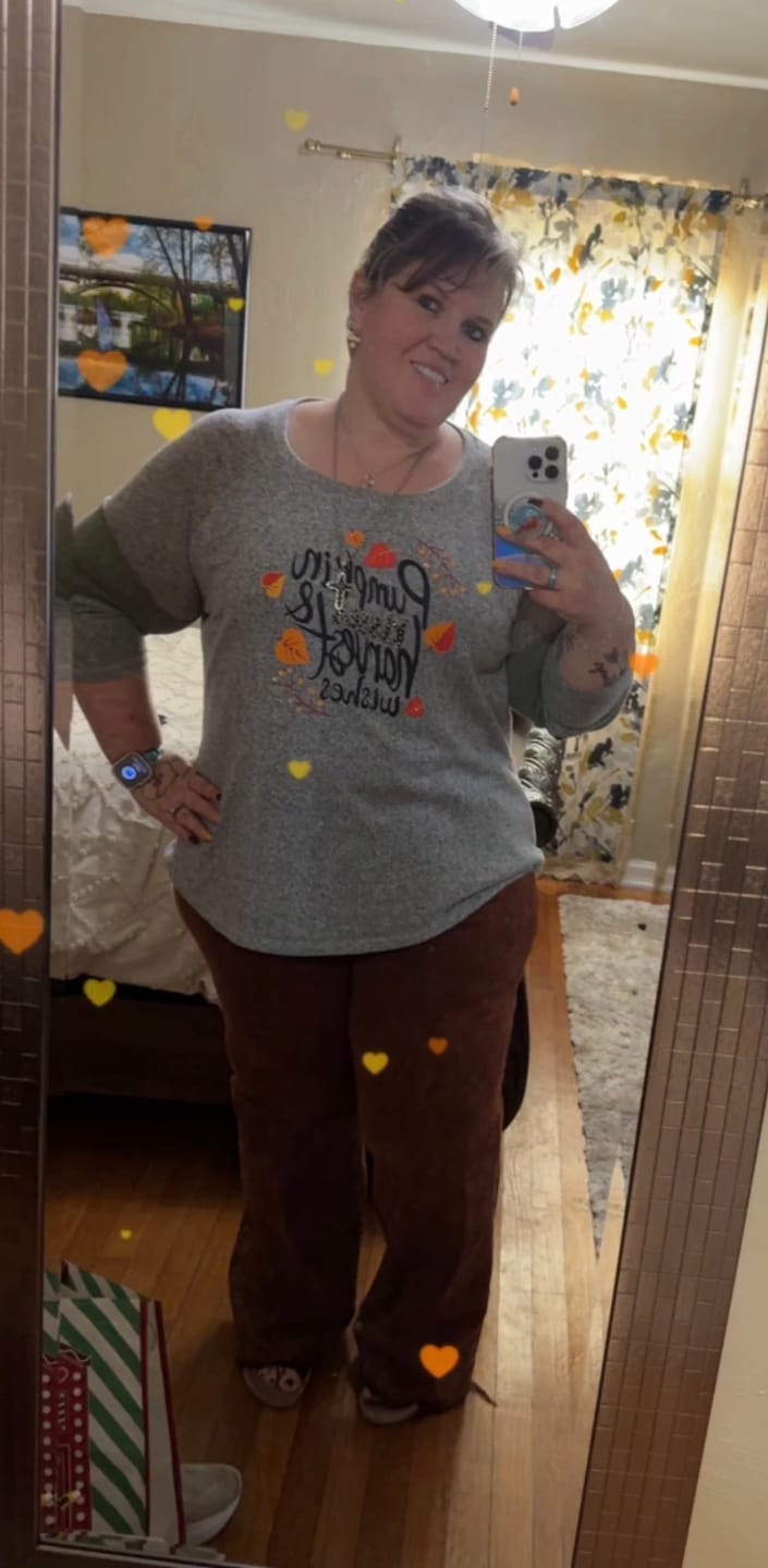 Customer photo review of Judy Blue High Waist Pumpkin Spice Dyed Raw Hem Retro Wide