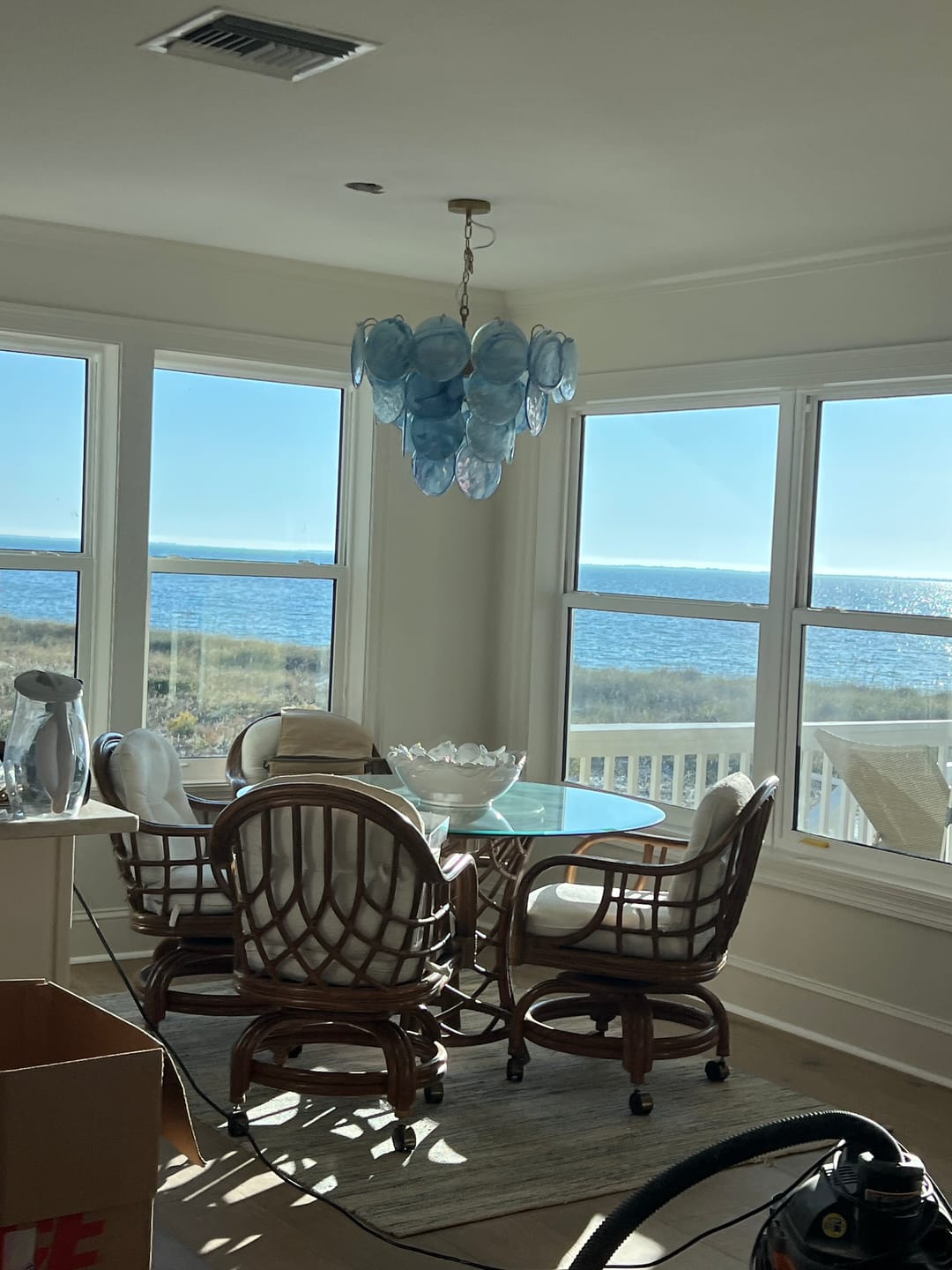 Customer photo review of Glam Blue Iridescent Swirl Glass Round Tiered Chandelier