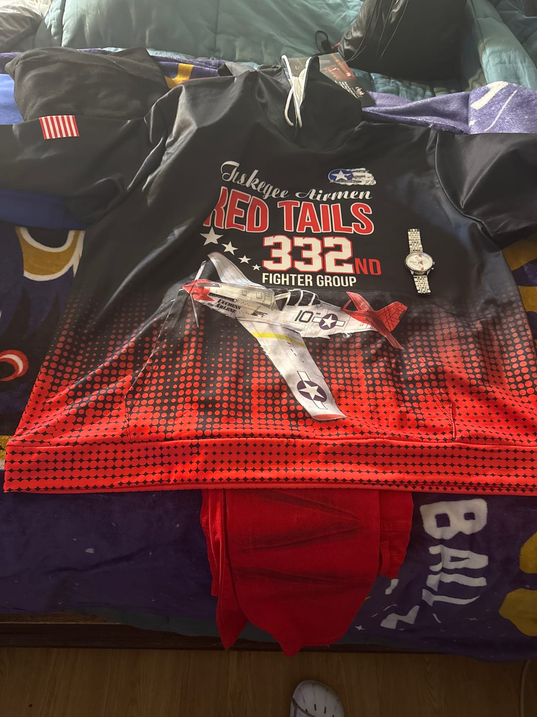 Customer photo review of Tuskegee Red Tails Airmen WWII Tribute Hoodie 332nd Fighter Group - Black LT18