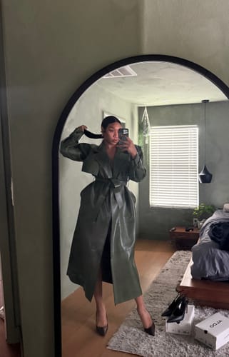 Customer photo review of Vegan Leather Trench Coat