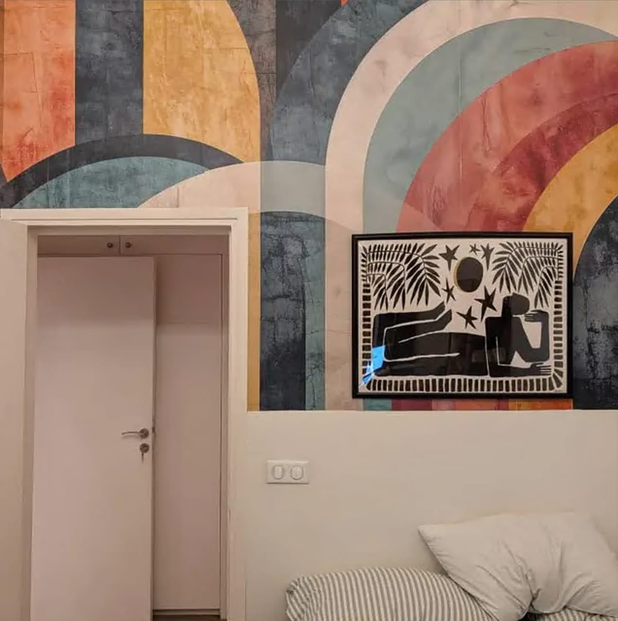 Customer photo review of Arch Wallpaper, Abstract Geometric Wall Mural, Peel and Stick Colorful Boho Style Shapes Wallpaper, Modern Accent Wall Mural