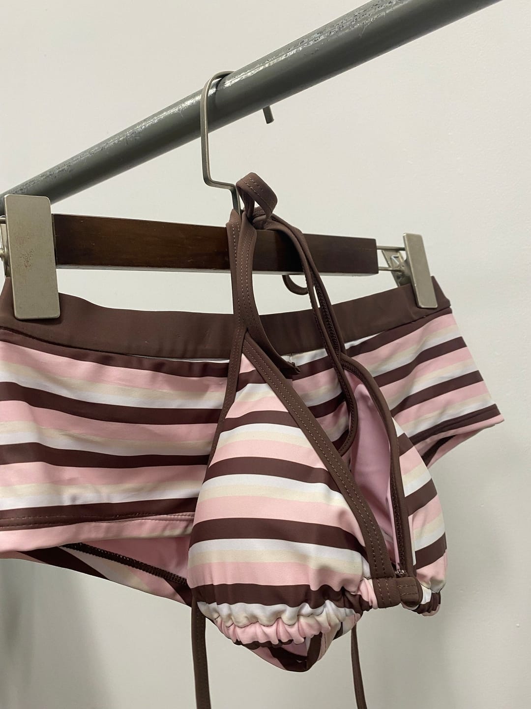 Customer photo review of Seamolly Colorblock Striped Halter Triangle Boyshorts Bikini Set