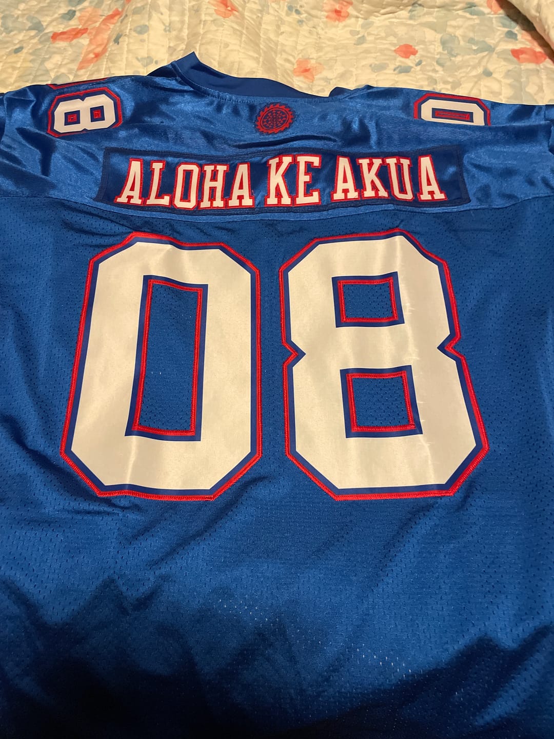 Customer photo review of Custom Royal White-Red Classic Style Mesh Authentic American Football Jersey