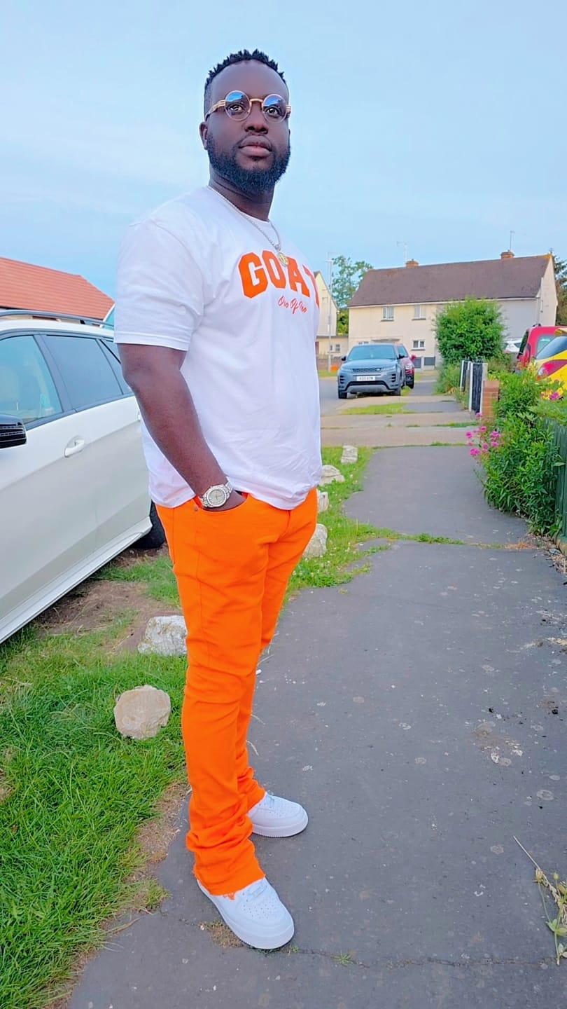 Customer photo review of Vortex Stacked Denim Jeans (Orange)