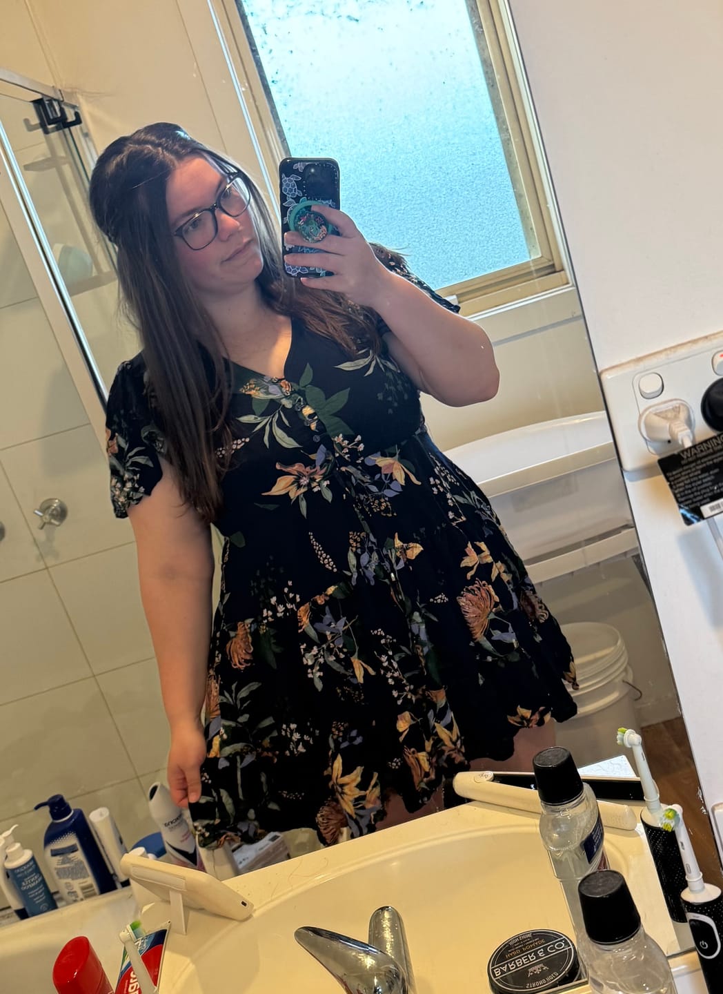 Customer photo review of Vallie Floral Dress in Navy