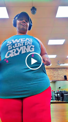 Customer video review of Sweat is just fat crying Rocker Tank Top