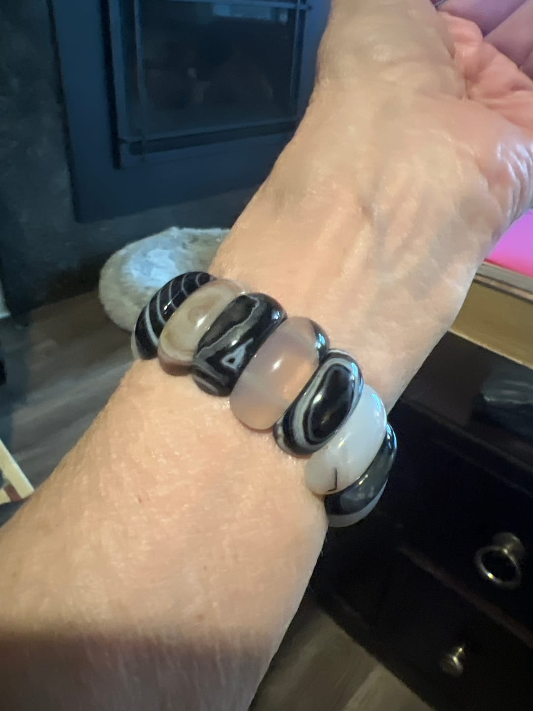 Customer photo review of Obsidian Frost Agate Stretch Apple Watch Strap