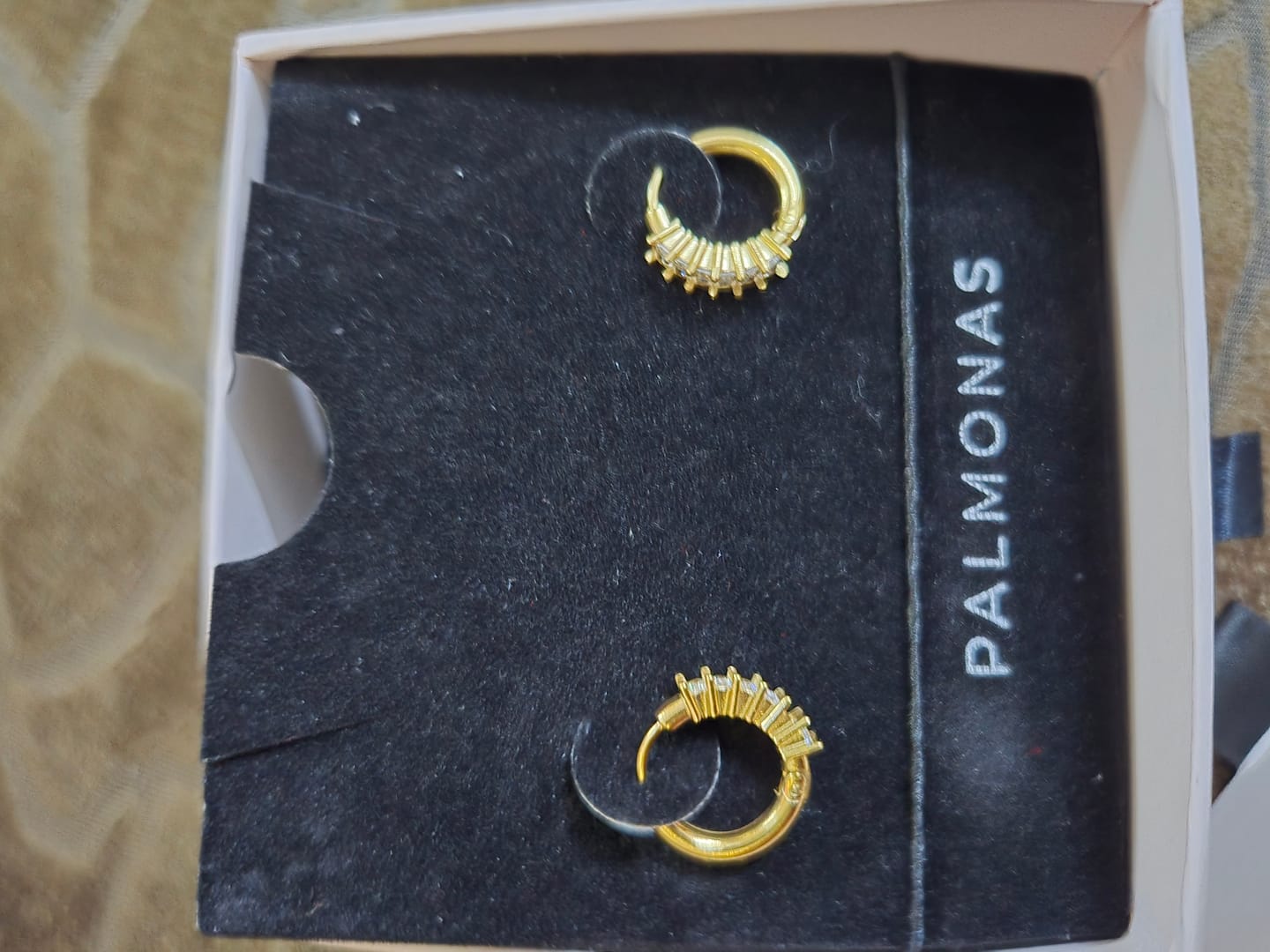 Customer photo review of Gold Stone Studded Hoop Earrings