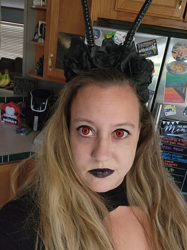 Customer photo review of Cosplay Lucifer's Eye Red Prescription Colored Contact Lenses