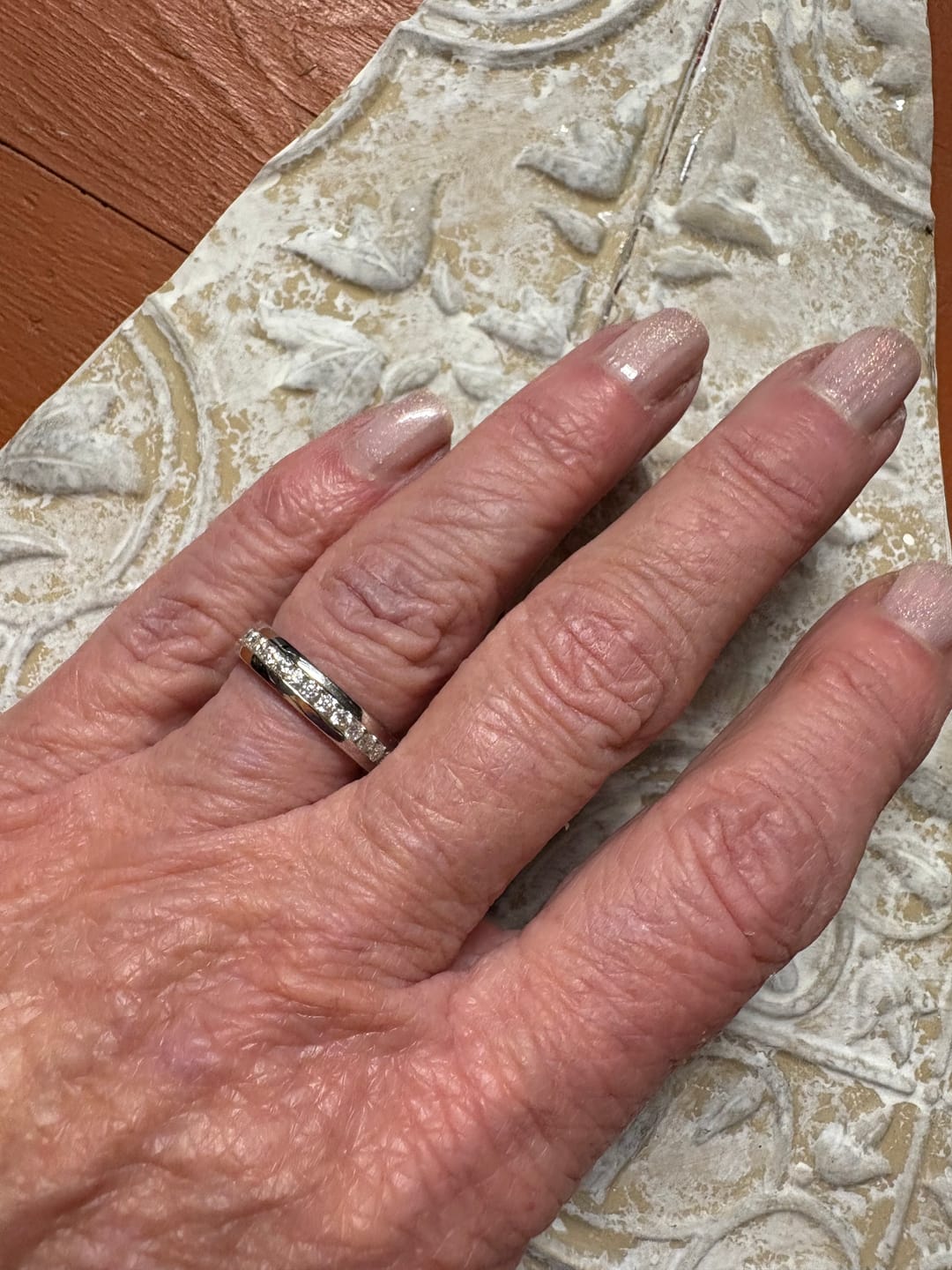 Customer photo review of Channel Set Moissanite Eternity Wedding Band