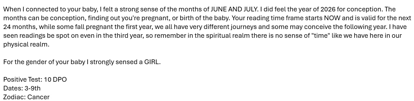 Customer photo review of Timing and Gender Readings 🌈