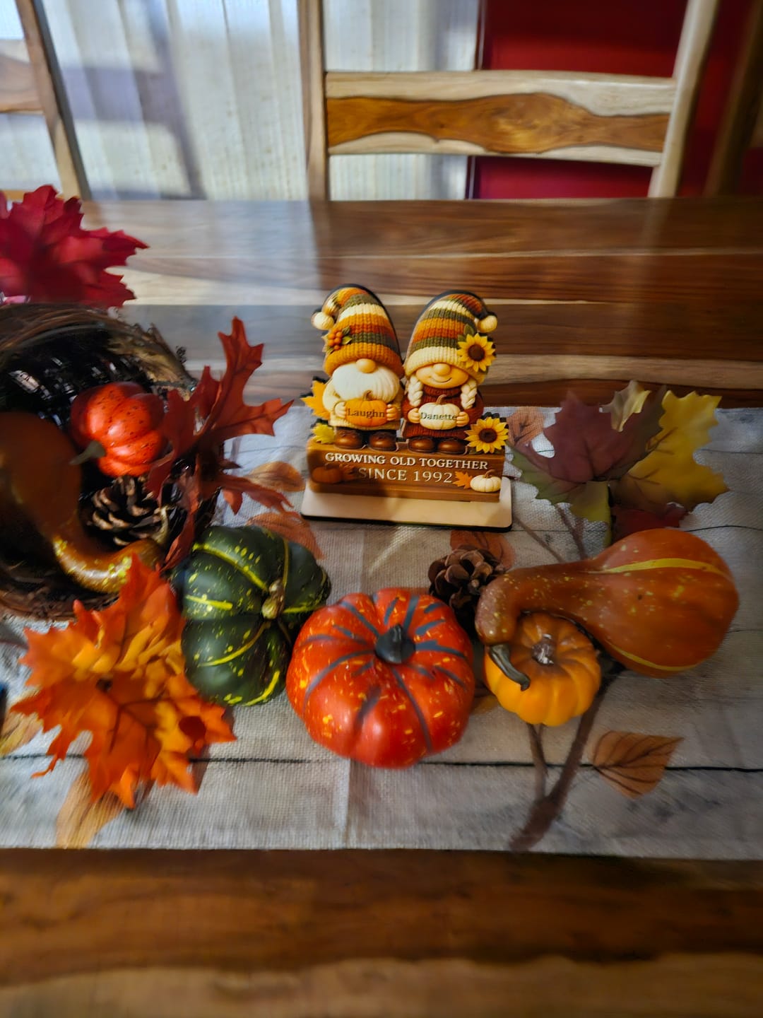 Customer photo review of Personalized "Growing Old Together" Gnome Plaque With Couple Names & Sunflowers Pumpkins Autumn's Warm Charm For Couple Gift For Grandparent