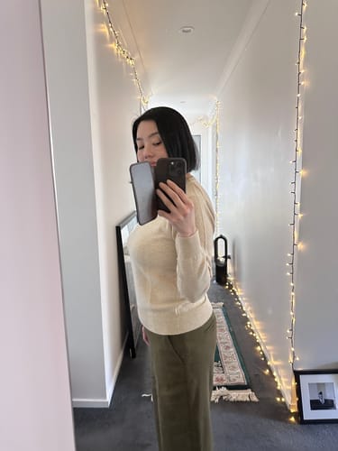 Customer photo review of Classic Ribbed Cashmere Crewneck Sweater - Beige