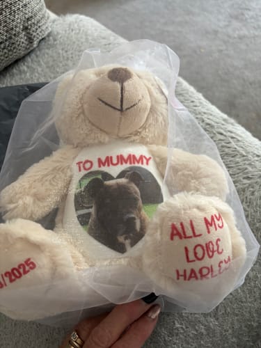 Customer photo review of A Cuddle from Heaven Personalised Photo Teddy Bear