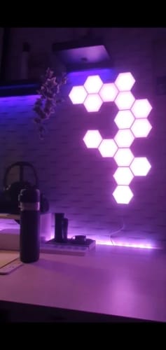 Customer photo review of RGB Intelligent Hexagonal Wall Lamp Color-changing Ambient Night Light DYI Shape Music Rhythm APP Control For Game Room Bedroom