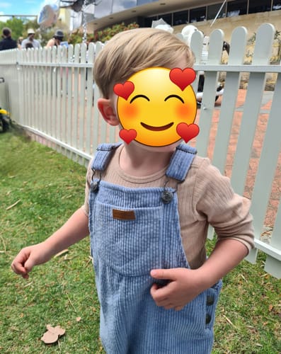 Customer photo review of Kids Organic Cotton Corduroy Overalls