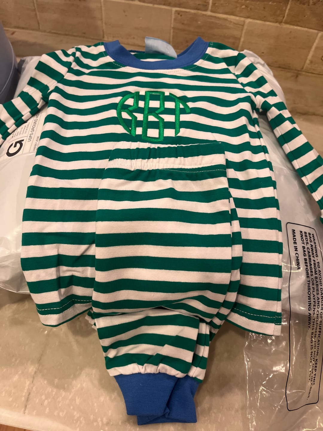 Customer photo review of Green Stripe Pajamas