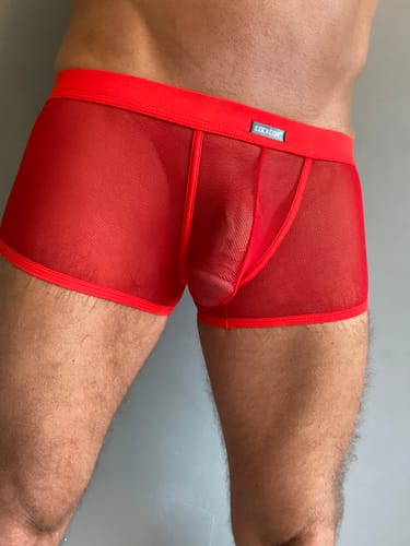 Customer photo review of Men's Sexy Transparent Mesh Trunks