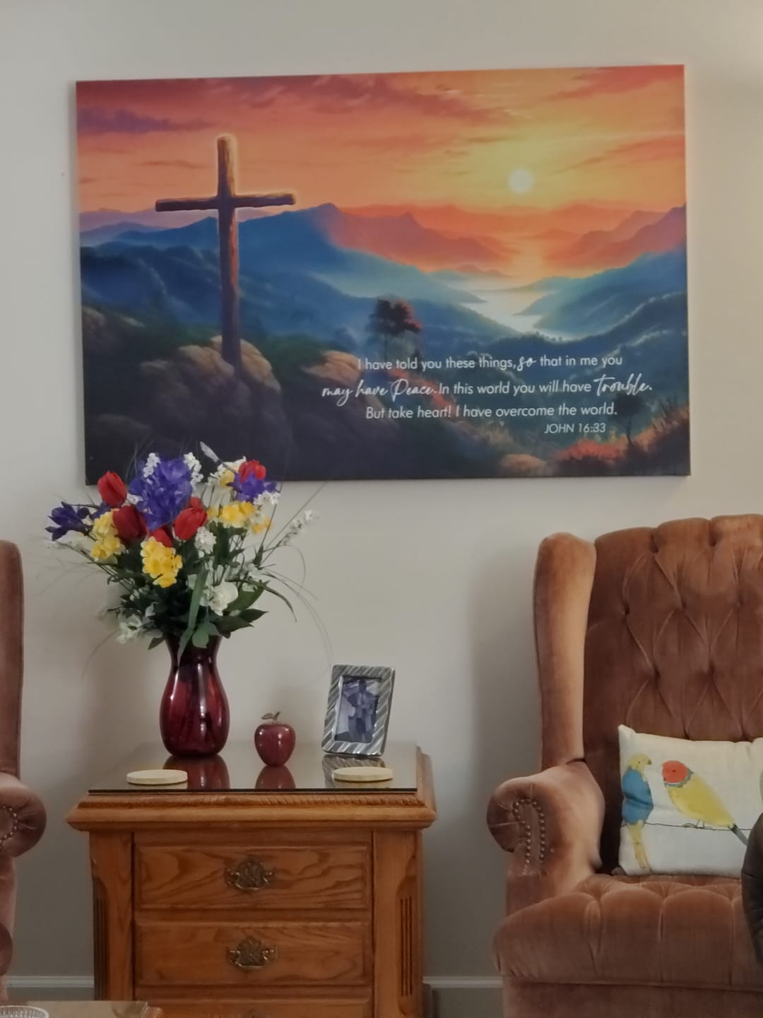 Customer photo review of Take Heart I Have Overcome The World John 16:33 NIV Wall Art Canvas
